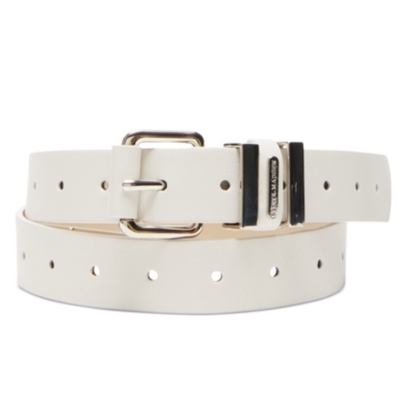 Steven Madden Bone White Faux Leather Multi Loop Silver Buckle Belt L/XL - Picture 1 of 11
